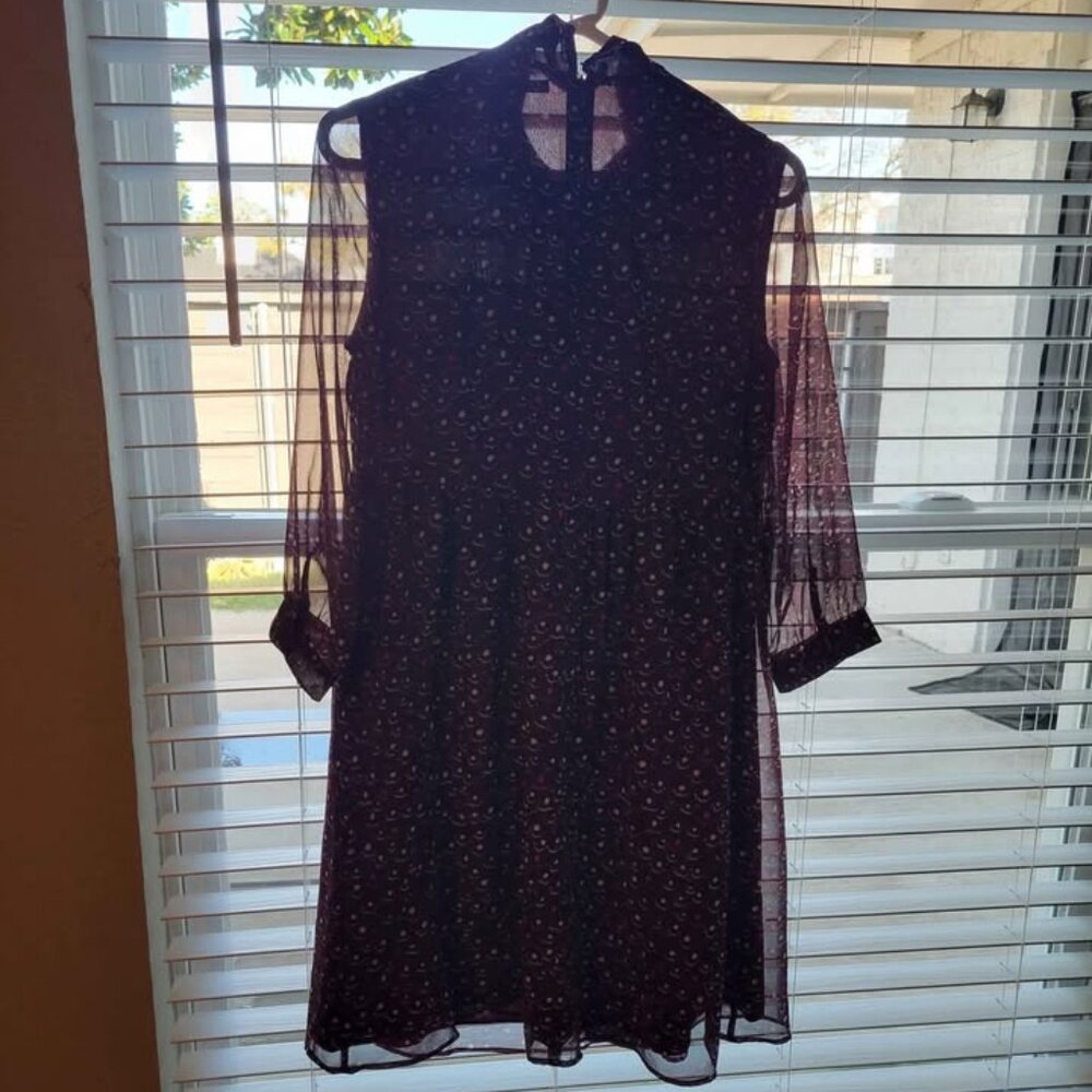 Uniqlo Maroon Burgundy print 3/4 Sleeve Dress Small